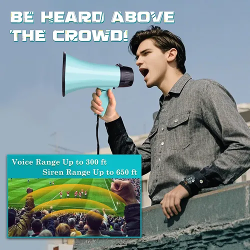Miniatura 3 de MyMealivos 20W Megaphone Bullhorn, Built in Siren & 240s Recording, 5.4"×8.6" Portable Megaphone with Volume Control Cover Up to 300 feet+ for Verde