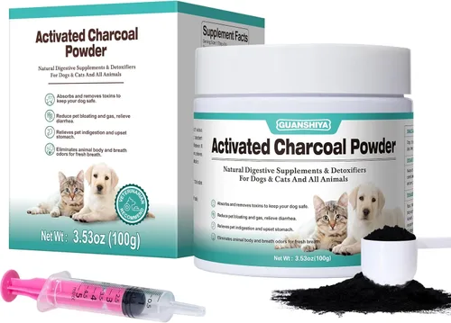 Carbón activado para perros, gatos y todas las mascotas, carbón para intoxicación de perros, malestar digestivo y alivio de gases, soporte hepático,