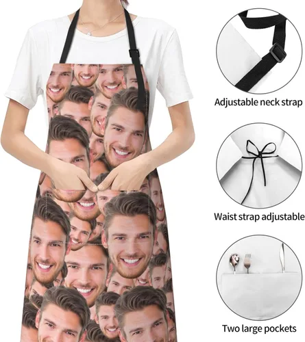Miniatura 3 de Delantales de cocina personalizados para hombres y mujeres con bolsillos, personalizable, foto, logotipo, imagen, nombre, chef cocinero, delantal