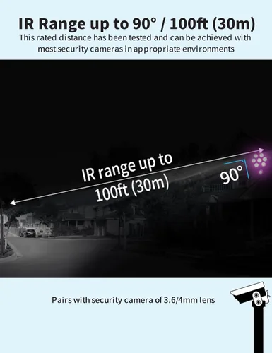 Miniatura 3 de Tonton Paquete de 2 iluminadores LED IR gran angular, 8 LED de 90 grados, 100 pies, luz de inundación infrarroja infrarroja, compatible con cámaras