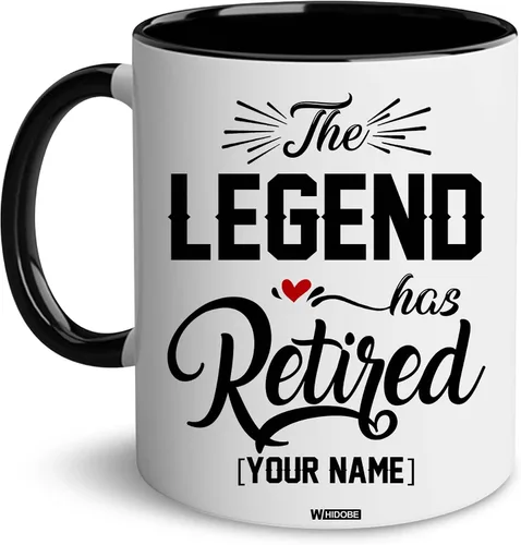 WHIDOBE Taza de jubilación personalizada con texto en inglés "The Legend Has Retirement", taza para mujeres, hombres, papá, mamá, calendario