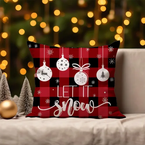 Miniatura 4 de Juego de 4 fundas de almohada decorativas de Navidad de 18 x 18 pulgadas, diseño de rayas rojas, Papá Noel, muñeco de nieve, copo de nieve, árbol