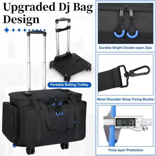 Miniatura 7 de Bolsa de cable para DJ con bolsillo para laptop y micrófono, bolsa de DJ para equipo y accesorios de música con divisores desmontables, almohadilla