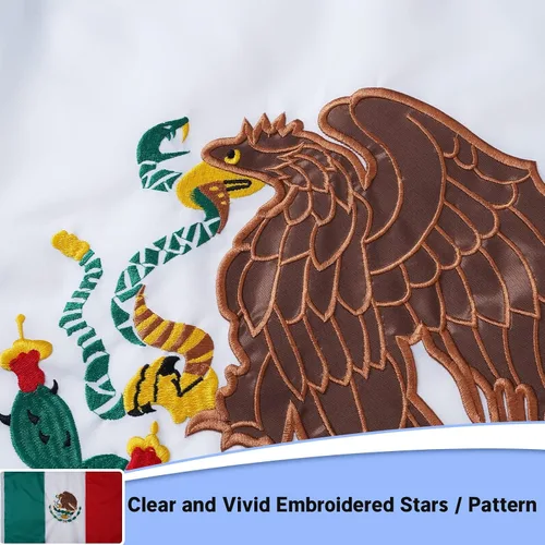 Miniatura 3 de FLAGWIN Bandera mexicana de 3 x 5 pies, bandera mexicana bordada resistente con 2 ojales de latón y rayas cosidas de doble costura, bandera