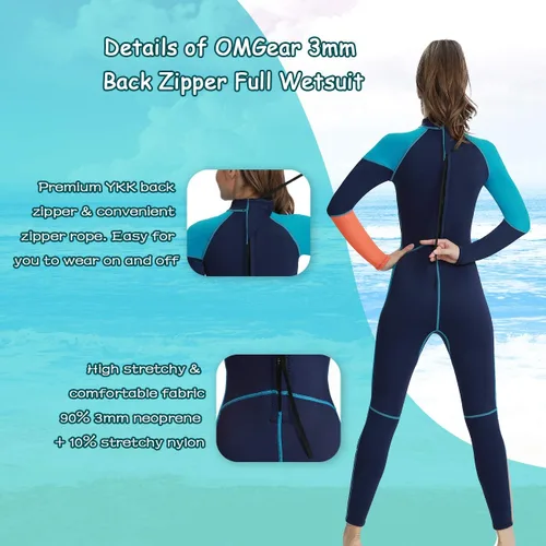 Miniatura 3 de OMGear Traje de neopreno para hombres y mujeres, 0.118 in, cuerpo completo, protección UV, una pieza, manga larga, trajes de buceo, traje de baño