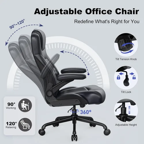 Miniatura 6 de Silla de oficina ejecutiva ergonómica para personas grandes y altas, capacidad de 500 libras con soporte lumbar y reposabrazos abatibles, silla