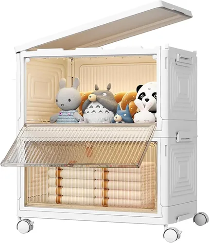 Miniatura 8 de Contenedores de almacenamiento de 2 niveles organizadores de cajas de plástico – 36 cuartos de galón apilables con tapas para dormitorio, sala