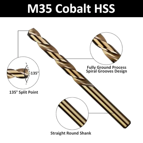 Miniatura 2 de Brocas de cobalto de 1/4 pulgadas, 12 piezas, juego de brocas de metal M35 HSS con estuche de almacenamiento para metal duro, acero inoxidable