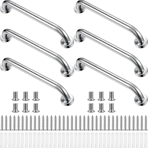 Therwen Paquete de 6 barras de agarre para bañeras y duchas, barras de apoyo de ducha para personas mayores, acero inoxidable, discapacitados para