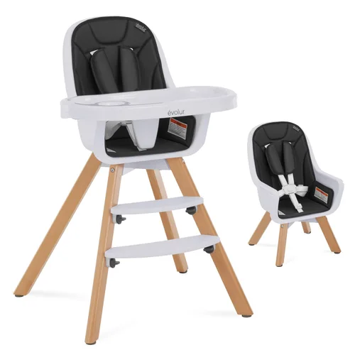 Evolur Zoodle - Silla alta 2 en 1 para bebé y niño pequeño, silla alta convertible para niños pequeños, asiento acolchado, arnés de seguridad de 5