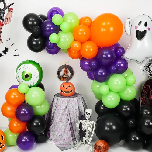 Miniatura 4 de Kit de arco de guirnalda de globos de Halloween, globos de papel de aluminio de fantasma y globo ocular grande con globos negros, naranjas, morados