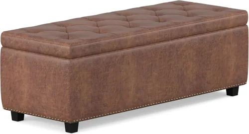 Miniatura 23 de Otomano rectangular de almacenamiento Simpli Home Hamilton, Madera, Gris pizarra Pizarra gris