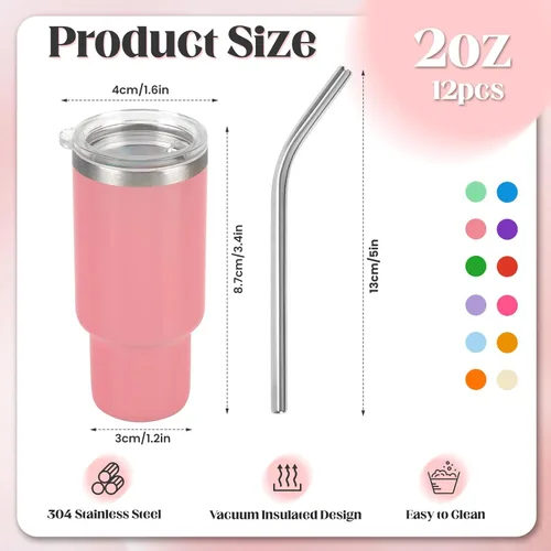 Miniatura 2 de Lindo juego de vasos de chupito con popote de 2 onzas, mini vaso de chupito con tapa y pajita, vasos aislados Kawaii para expreso, bebidas