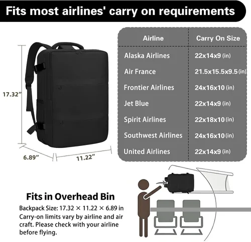 Miniatura 2 de Mochila de cabina para mujeres y hombres – Aprobada por aerolíneas, tamaño para debajo del asiento, compartimento para portátil de 15.6", apertura
