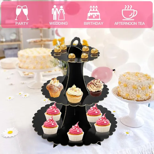 Miniatura 5 de Soleebee Soporte para Cupcakes de 3 Niveles, Torre de Cupcakes de Cartón, Torre de Soporte para Pasteles de Postre para Decoración de Cumpleaños