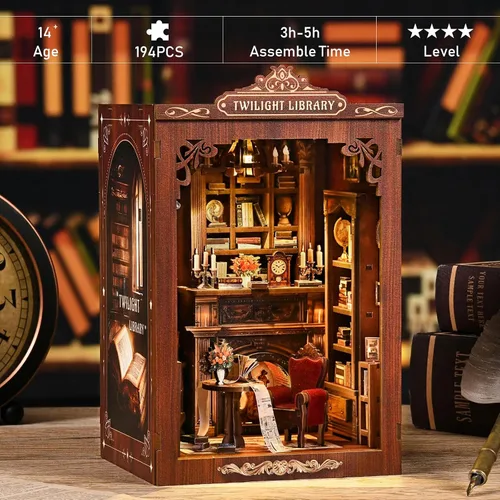Miniatura 2 de Kit de rincón de libros 3D de madera para adultos, manualidades, kit de casa de muñecas en miniatura y kit de casa en miniatura, kit de construcción
