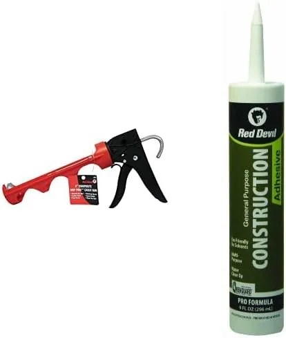 Red Devil 3935 Pistola de calafateo compuesta sin goteo de 9 pulgadas, relación de empuje 10:1 y 077606 Adhesivo de construcción de uso general,