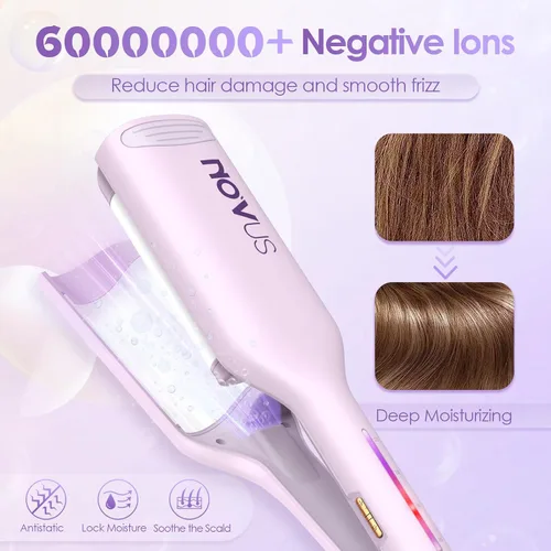 Miniatura 6 de NOVUS Rizador de Cabello Rizador de Ondas - Varita Rizador de 1.25 Pulgadas Anti-Quemaduras, Rizador de Cabello Iónico de Ondas Profundas con 2