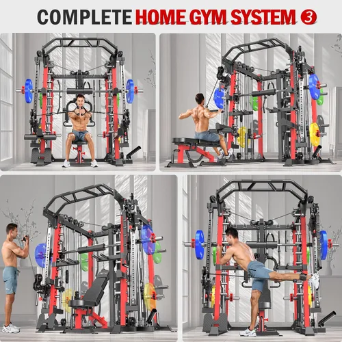 Miniatura 10 de Máquina Smith con sistema de cruce de cables, jaula de potencia multifunción para sentadillas y rack de potencia para gimnasio en casa, rack de Negro