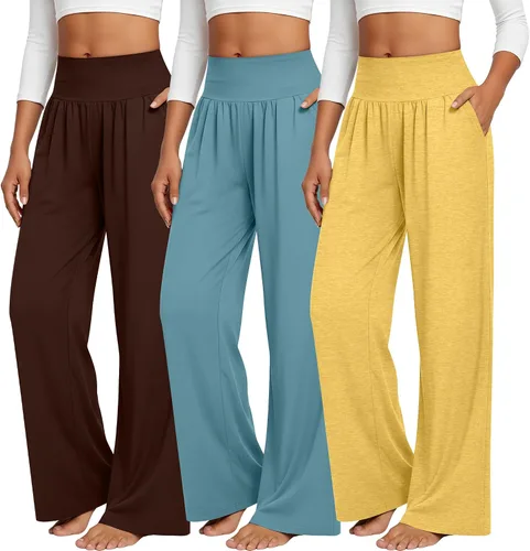 Miniatura 118 de Neer - Conjunto de 3 pantalones de yoga de pierna ancha para mujer - Pantalones deportivos cómodos, holgados, de cintura alta y casuales