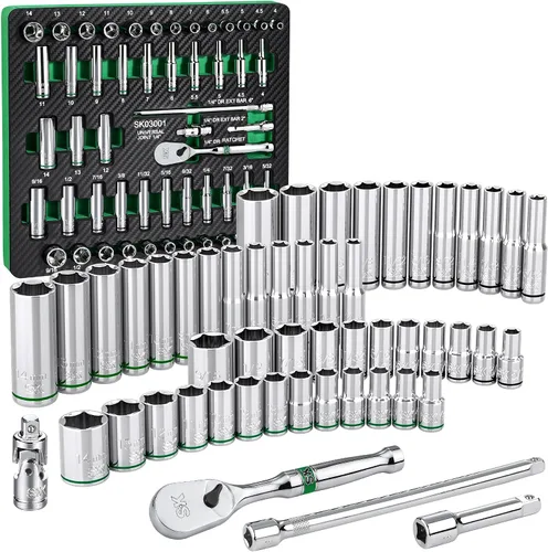 Miniatura 9 de SK Juego de llaves de 1/4 pulgadas con trinquete de 160 dientes, 30 piezas, métricas, acabado SuperKrome, construcción premium CR-V, con organizador