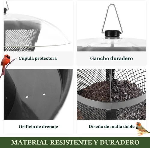 Miniatura 4 de Comedero para pájaros Kingsyard para exterior, comedero de malla metálica de doble uso para pájaros silvestres con cúpula resistente a