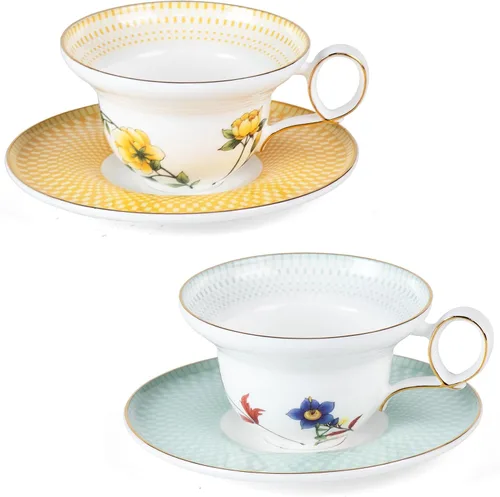 Miniatura 24 de KAMMAK Juego de 2 tazas de café de cerámica, tazas de café de porcelana con platillos, 6.52 onzas hechas a mano, elegante taza de té de porcelana