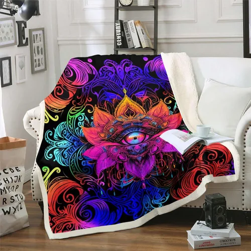 Miniatura 21 de Erosebridal Manta de árbol de la vida, sol y luna para sofá cama, manta de forro polar gótico de polilla trippy, manta de sherpa cósmica