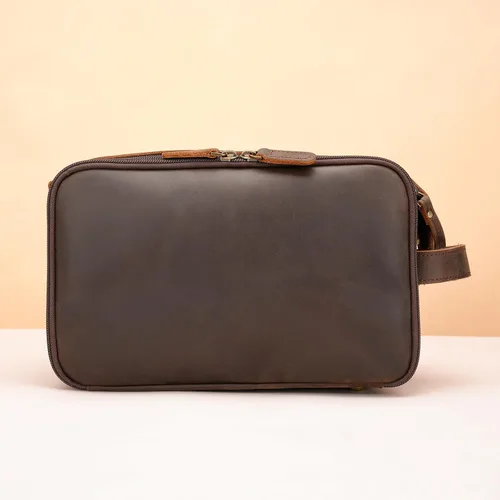Miniatura 8 de Polare - Neceser de cuero de grano completo, kit de afeitado, estuche de viaje, bolsa de lavado con cremalleras YKK