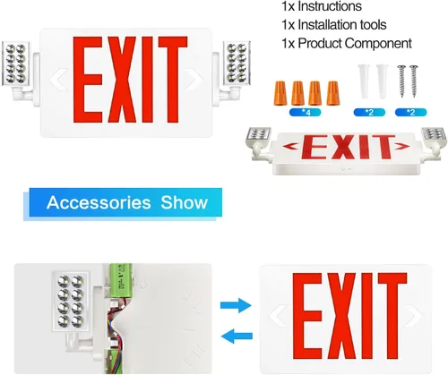 Miniatura 4 de Spectsun - Paquete de 1 señal de salida roja con luces de emergencia, dos luces LED de salida de emergencia ajustables con batería de respaldo, Rojo