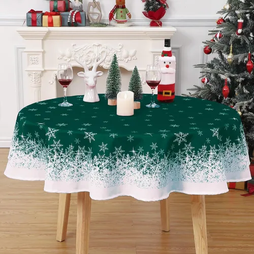 Miniatura 9 de CAROMIO Mantel redondo de Navidad de 60 pulgadas, mantel de Navidad con copos de nieve rojos, mantel decorativo de interior para exteriores