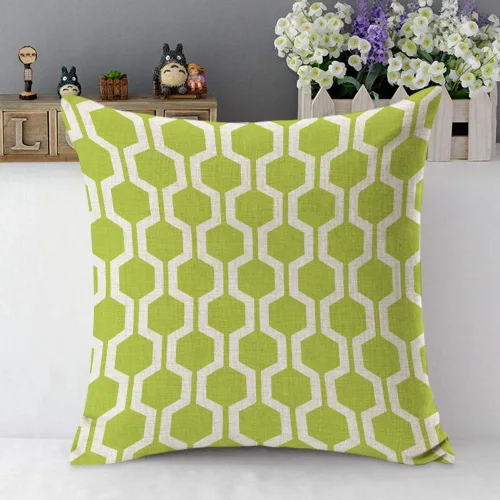 Miniatura 5 de Mugod Almohada con patrón hexagonal, diseño geométrico, enrejado, polígono, verde lima y blanco, algodón y lino, funda de cojín cuadrada estándar