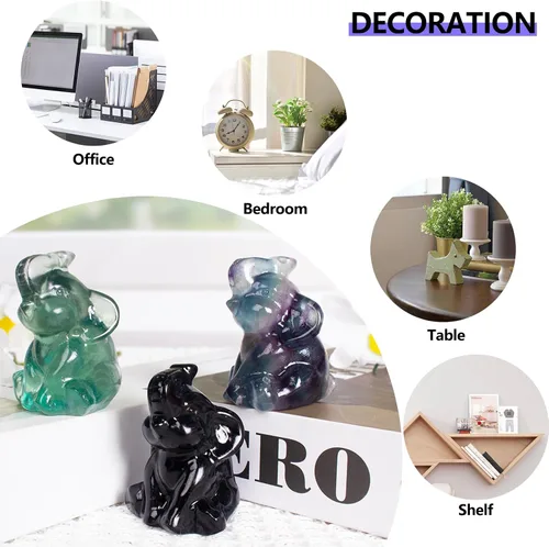 Miniatura 5 de Figura de elefante de fluorita tallada a mano, Feng Shui, regalo para amor, armonía, accesorios de escritorio, regalos para mujeres, adorable