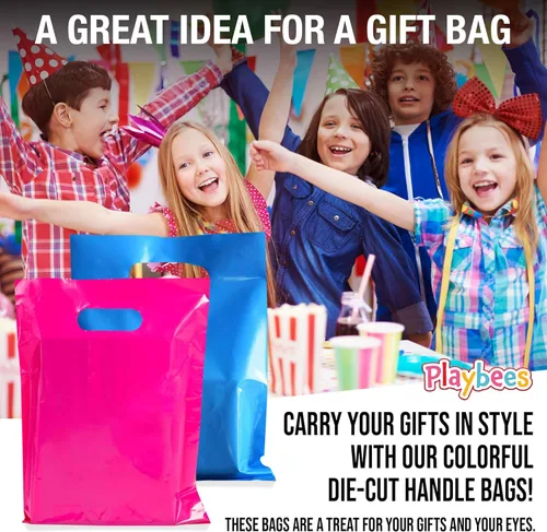 Miniatura 8 de Playbees Bolsas de plástico pequeñas de colores brillantes con asas troqueladas en varios colores, paquete de 50 bolsas de comestibles de 8.75 x 12