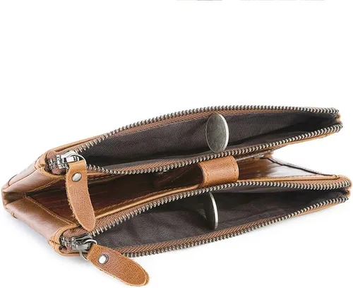 Miniatura 8 de SUMGOGO Cartera de cuero plegable grande y larga para hombre, cartera de mano con bloqueo RFID, tarjetero para hombres y mujeres, Marrón, Clásico