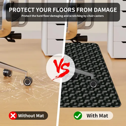 Miniatura 6 de Tapete para silla de oficina para suelo de madera dura, 63 x 51 pulgadas, tapete de PVC negro extra grande con patrón 3D, tapete para silla