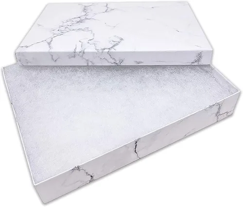 Miniatura 3 de TheDisplayGuys - Caja de regalo de papel de cartón relleno de algodón, 100 unidades, color blanco mármol