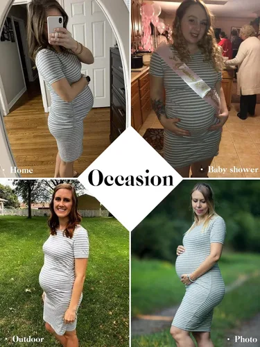 Miniatura 3 de Liu & Qu - Vestido de maternidad para mujer, de manga corta o manga 34, fruncido, para uso diario o baby shower