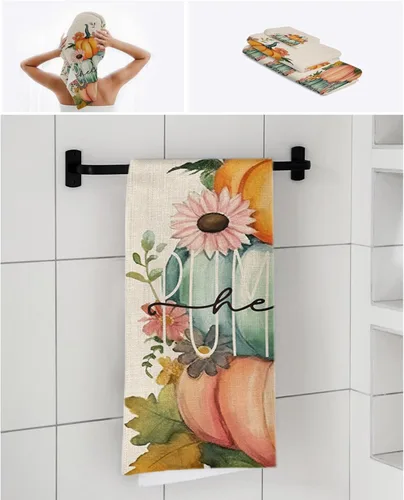 Miniatura 7 de Harvest Pumpkin Bath Towels for Bathroom Set - Luxury Towels Gifts for Women,Quick Dry Beach Kitchen Hand Hair Face Yoga Workout Gym Towel and Dish