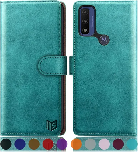 Miniatura 7 de SUANPOT Funda tipo cartera para Motorola Moto G Pure/Play 2023 con bloqueo RFID, tarjetero de poliuretano a prueba de golpes, funda de piel Marrón