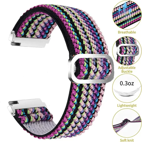 Miniatura 5 de Lamshaw Compatible con TOZO S3 - Correa de repuesto ajustable de nailon elástico compatible con TOZO S3, S5 Smart Watch Arco iris estilo azteca