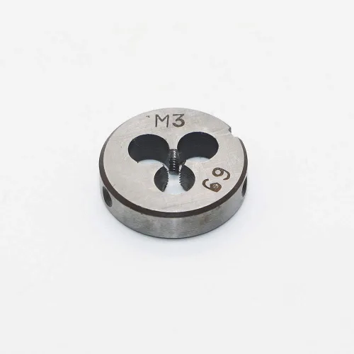 Miniatura 3 de HSS 0.118 in X 0.5 Mano derecha métrica redonda muere, rosca de máquina muere paso M3 X 0.020 in para el mecanizado de moldes, acero de aleación