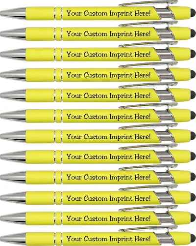 Miniatura 13 de ExpressDesigns™ - Bolígrafos personalizados pastel premium con lápiz óptico Bolígrafos personalizados de metal suave al tacto con tinta negra