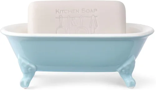Miniatura 3 de Bañera decorativa en miniatura con patas de garra de cerámica de 6.5", jabonera para jabón en barra, soporte para esponja de cocina y bandeja