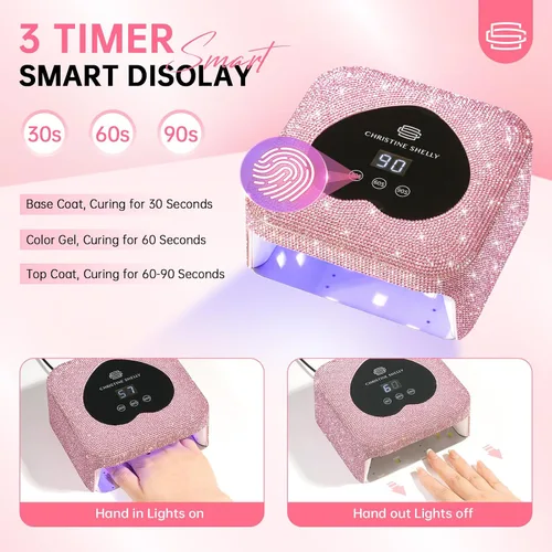 Miniatura 4 de Lámpara de uñas UV, luz UV para uñas de gel, lámpara de uñas de 48 W enchufable, mini lámpara de uñas con control táctil, sensor automático y 3