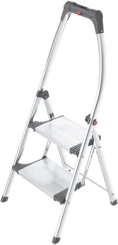 Hailo LivingStep Comfort Plus - Escalones plegables de aluminio, dos escalones extra grandes con riel de alta seguridad y pies de agarre suave,