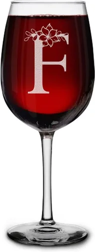 Miniatura 11 de shop4ever Copa de vino con monograma floral con inicial grabada de 16 onzas (B), copa de vino grabada con tallo para mujer, regalo de cumpleaños