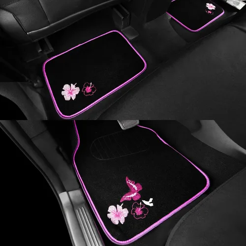 Miniatura 9 de CAR PASS Juego de fundas universales para asiento delantero de automóvil, diseño de flores bordadas, impermeables, fundas para volante, mariposa