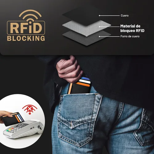 Miniatura 6 de Travelambo Billetera delgada con bolsillo delantero y clip para el dinero con bloqueo de identificación por radiofrecuencia, talla única