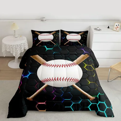 Miniatura 3 de Erosebridal Juego de edredón de béisbol tamaño individual, juegos de ropa de cama deportiva para niños, edredones y juegos de ropa de cama de nido